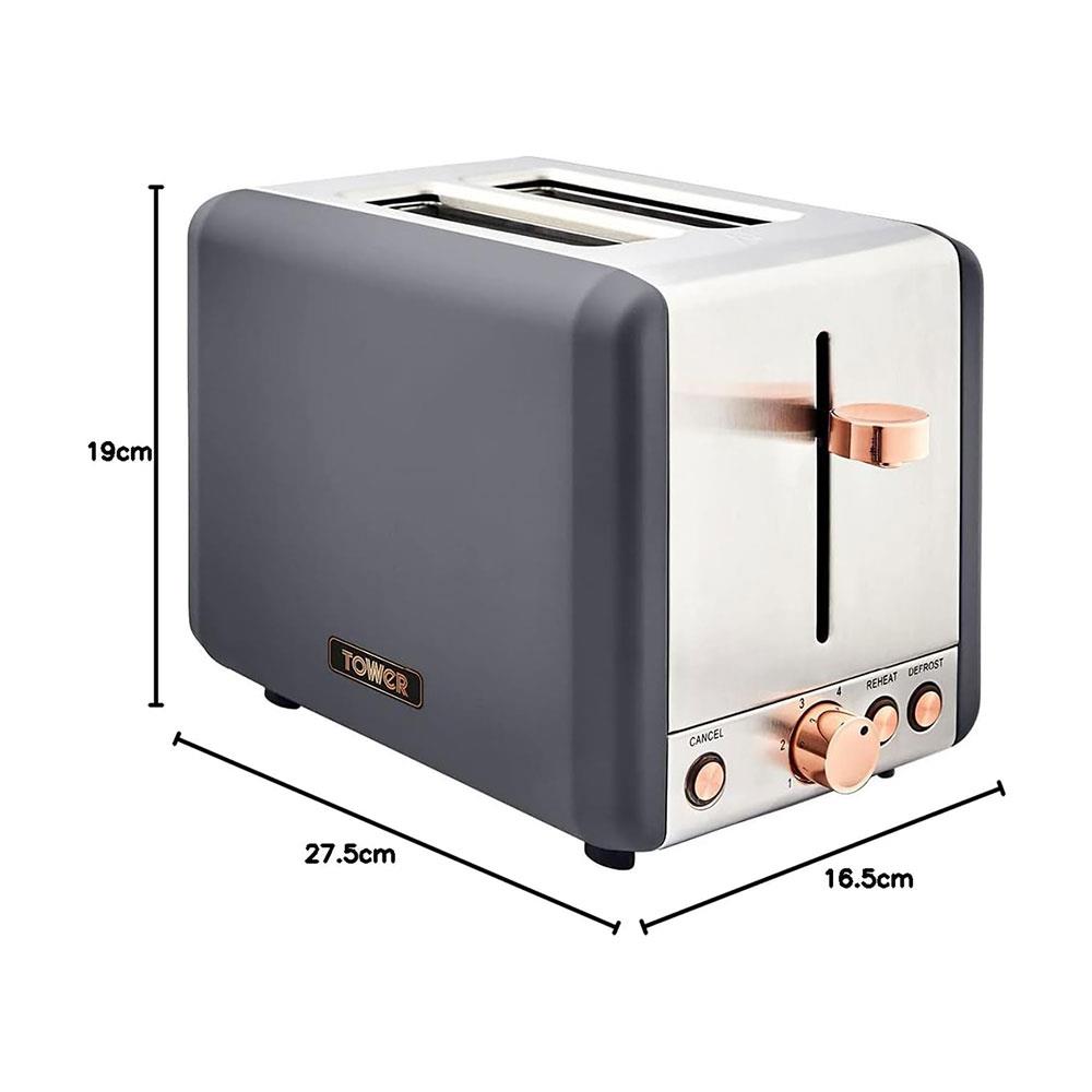 Tower Cavaletto 2 Slice Toaster Stainless Steel 850W - Grey & Rose Gold