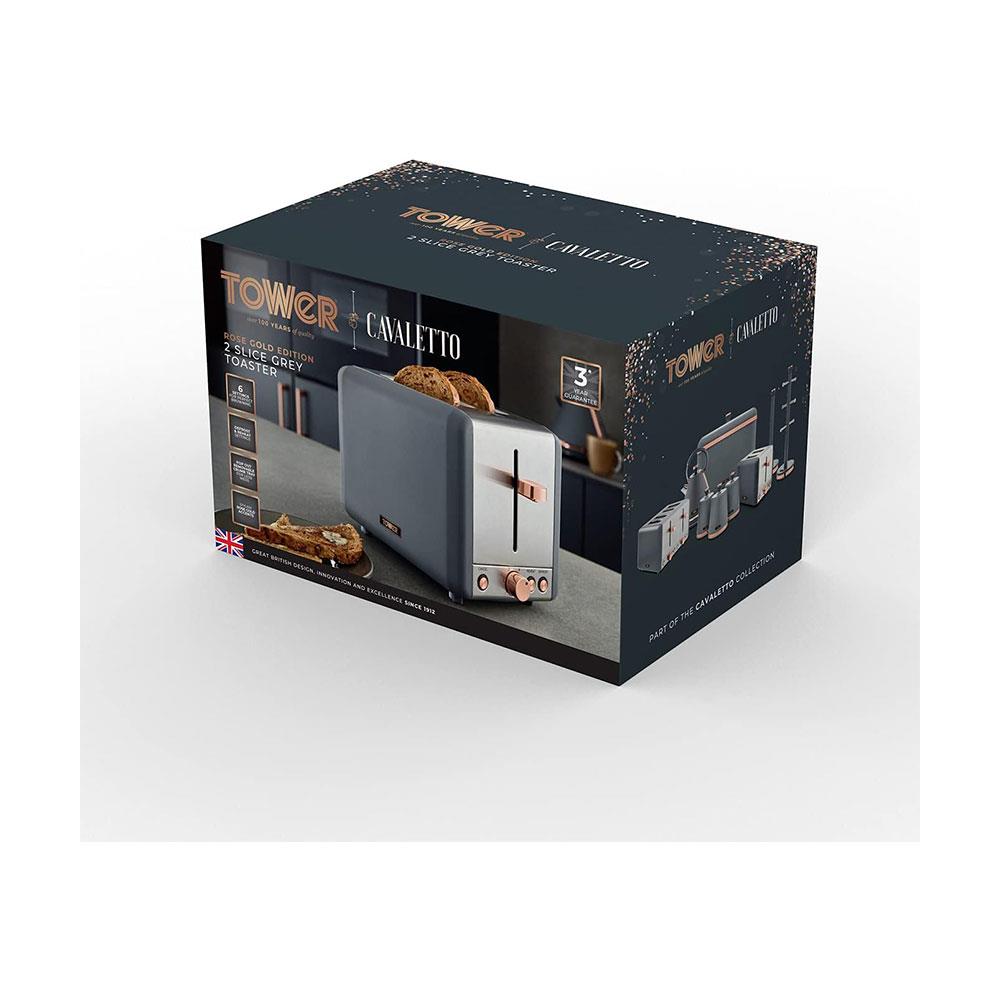 Tower Cavaletto 2 Slice Toaster Stainless Steel 850W - Grey & Rose Gold