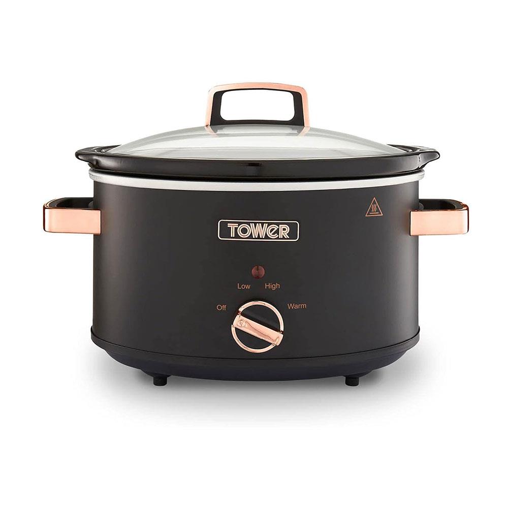 Tower Cavaletto Slow Cooker 3.5 Litre With 3 Heat Settings Removable Pot & Cool Touch Handles - Black & Rose Gold Main image