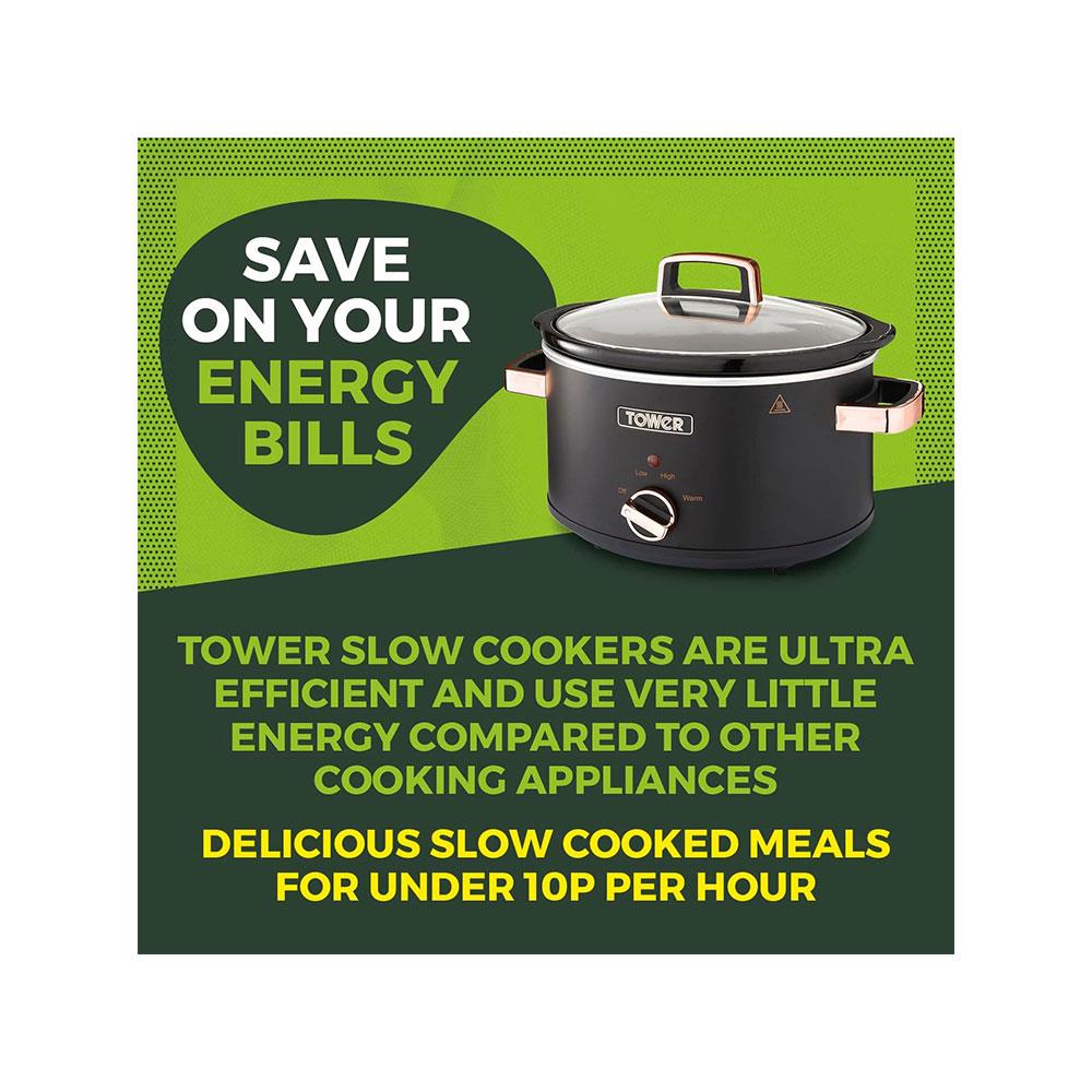 Tower Cavaletto Slow Cooker 3.5 Litre With 3 Heat Settings Removable Pot & Cool Touch Handles - Black & Rose Gold