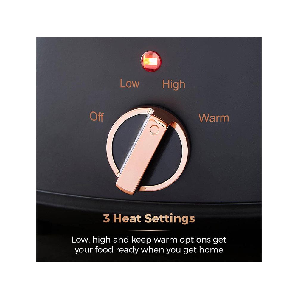 Tower Cavaletto Slow Cooker 3.5 Litre With 3 Heat Settings Removable Pot & Cool Touch Handles - Black & Rose Gold