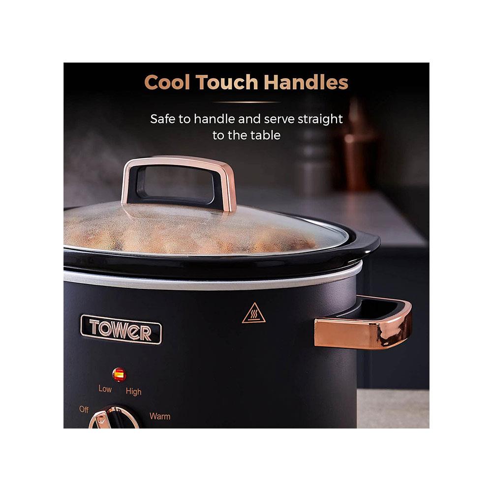 Tower Cavaletto Slow Cooker 3.5 Litre With 3 Heat Settings Removable Pot & Cool Touch Handles - Black & Rose Gold