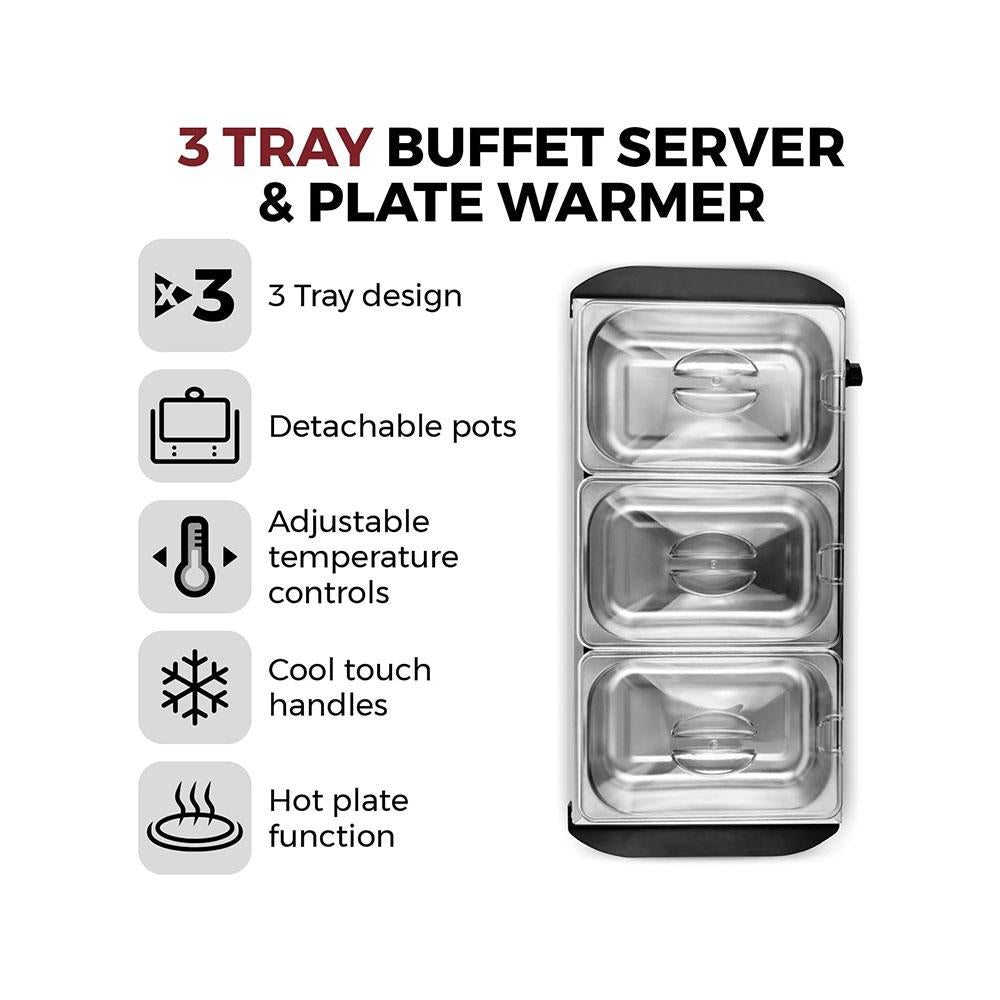Tower Buffet Server 3 x 1.5 Litre Stainless Steel 200W - Silver