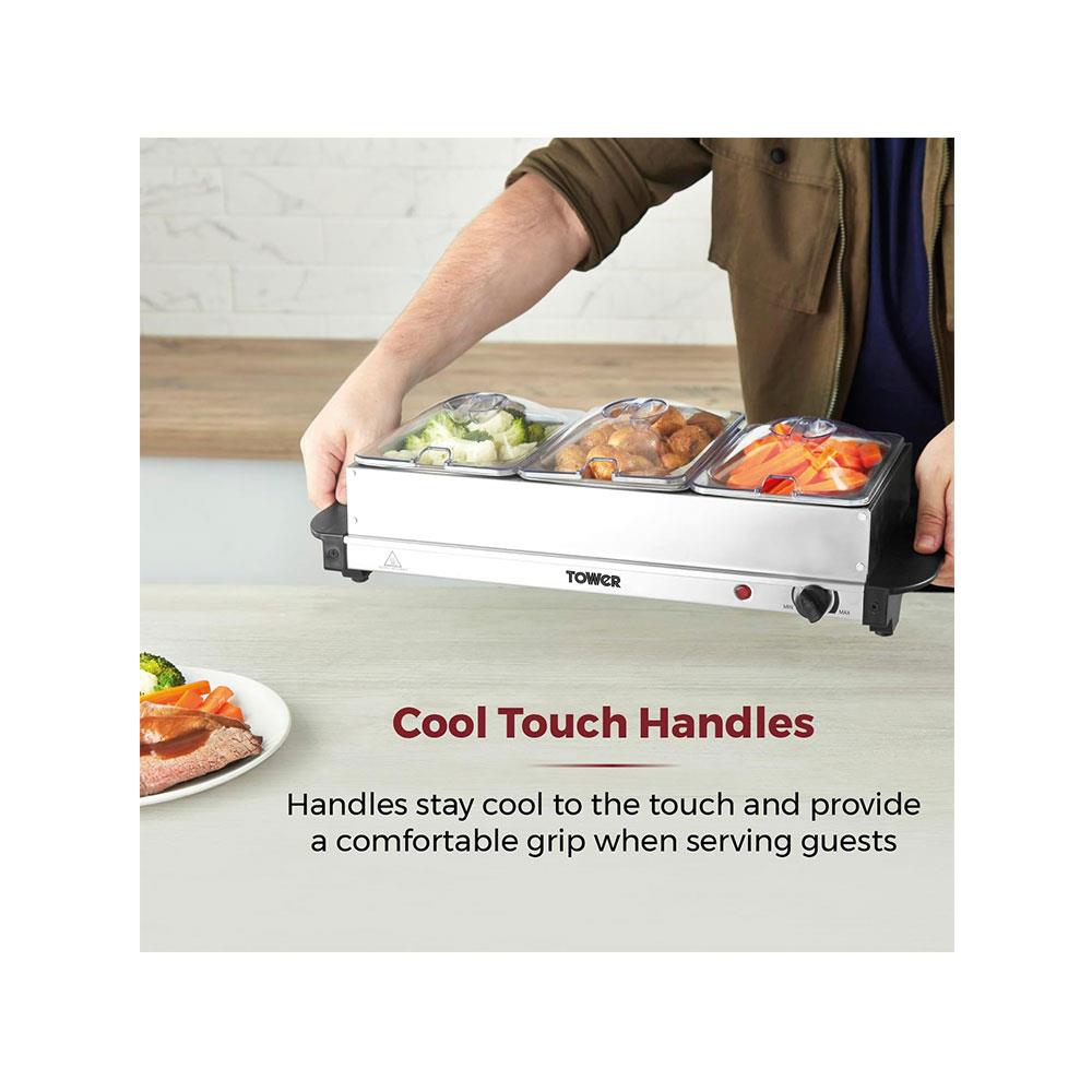 Tower Buffet Server 3 x 1.5 Litre Stainless Steel 200W - Silver