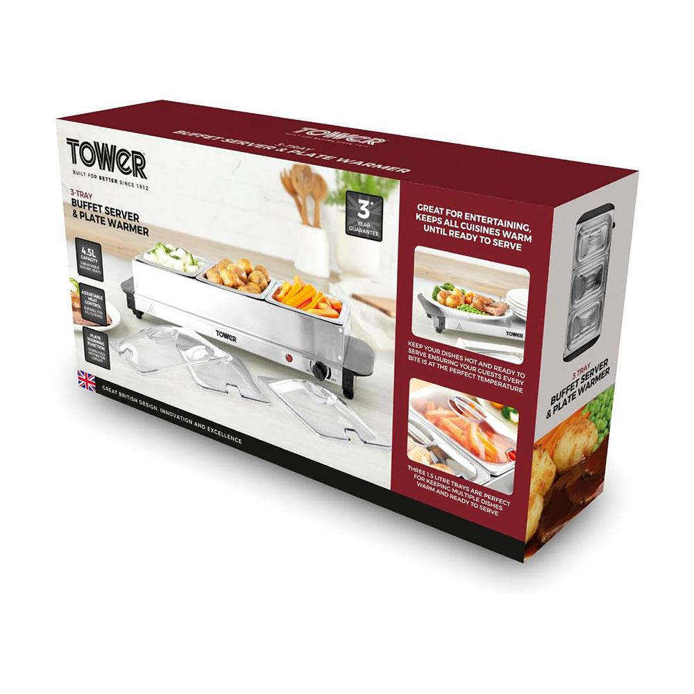 Tower Buffet Server 3 x 1.5 Litre Stainless Steel 200W - Silver