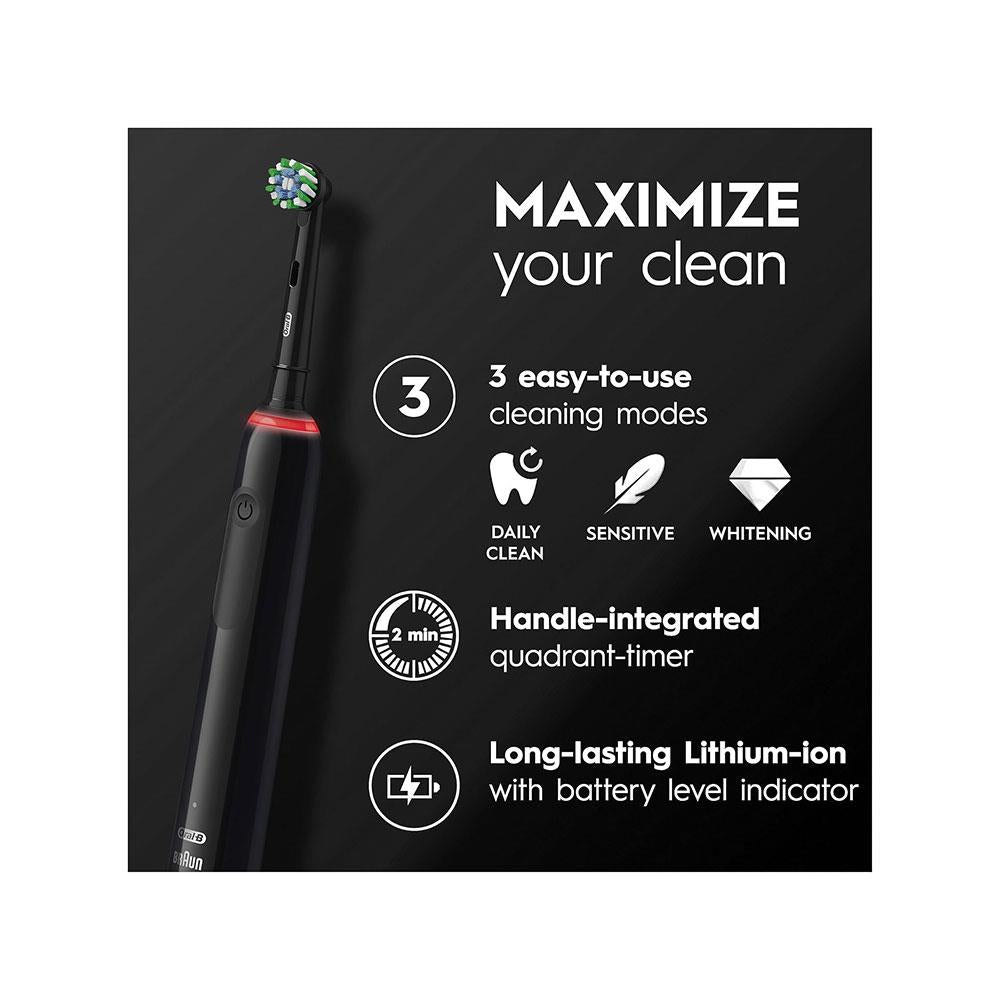Oral-B Pro 3 3500 Electric Toothbrushes 1 Tooth Brush Head 3 Modes Travel Case - Black