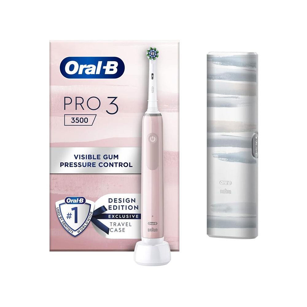 Oral-B Pro 3 3500 Electric Toothbrushes 1 Tooth Brush Head 3 Modes Travel Case - Pink Main image