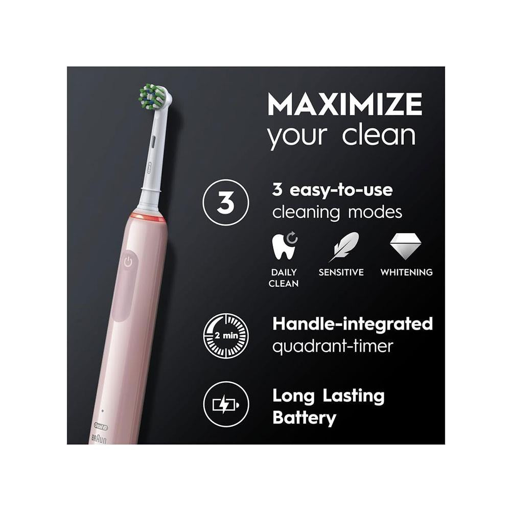 Oral-B Pro 3 3500 Electric Toothbrushes 1 Tooth Brush Head 3 Modes Travel Case - Pink