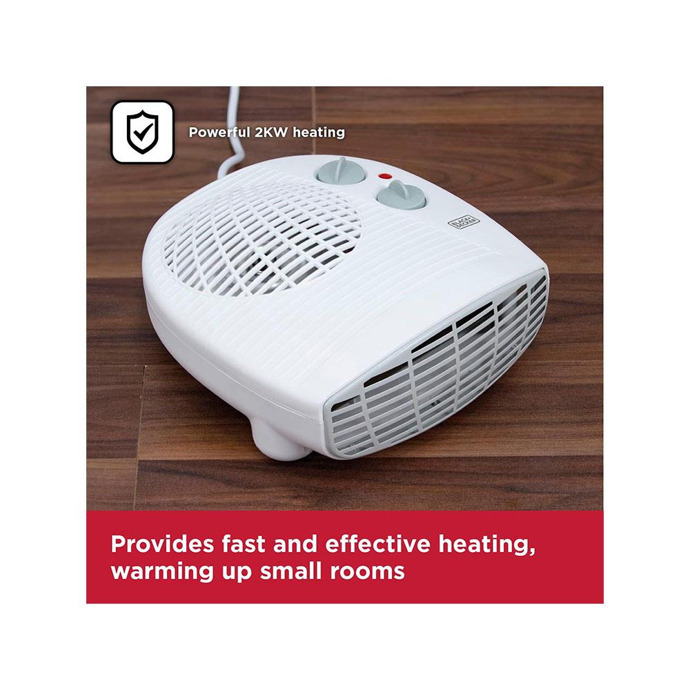 Black & Decker Fan Heater 2000W With 2 Heat Settings Adjustable Thermostat Overheat Protection - White