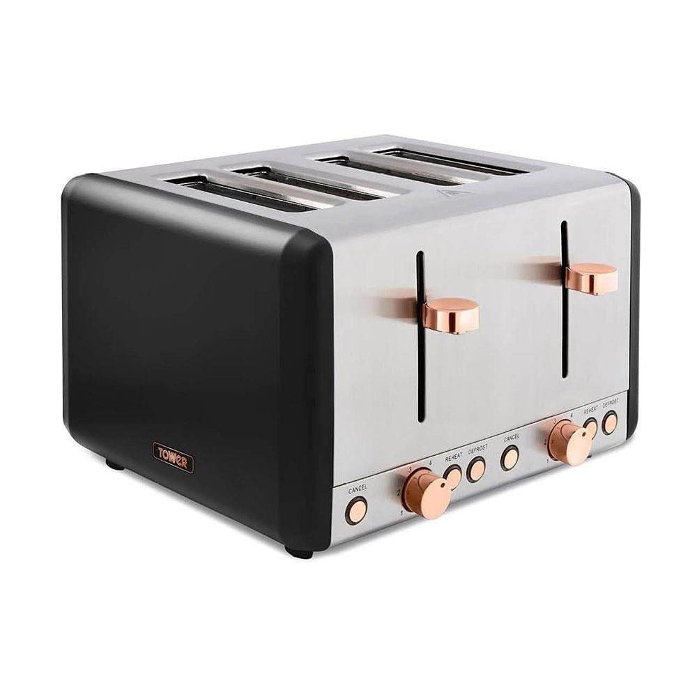 Tower Cavaletto 4 Slice Toaster Stainless Steel 1800W - Black & Rose Gold Main image