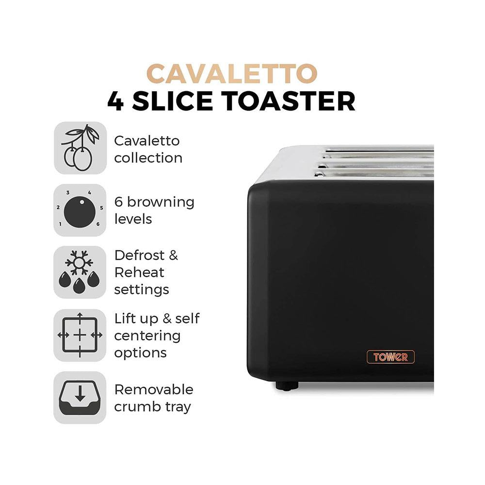 Tower Cavaletto 4 Slice Toaster Stainless Steel 1800W - Black & Rose Gold Secondary image