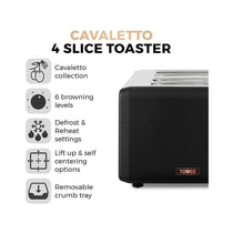 Tower Cavaletto 4 Slice Toaster Stainless Steel 1800W - Black & Rose Gold