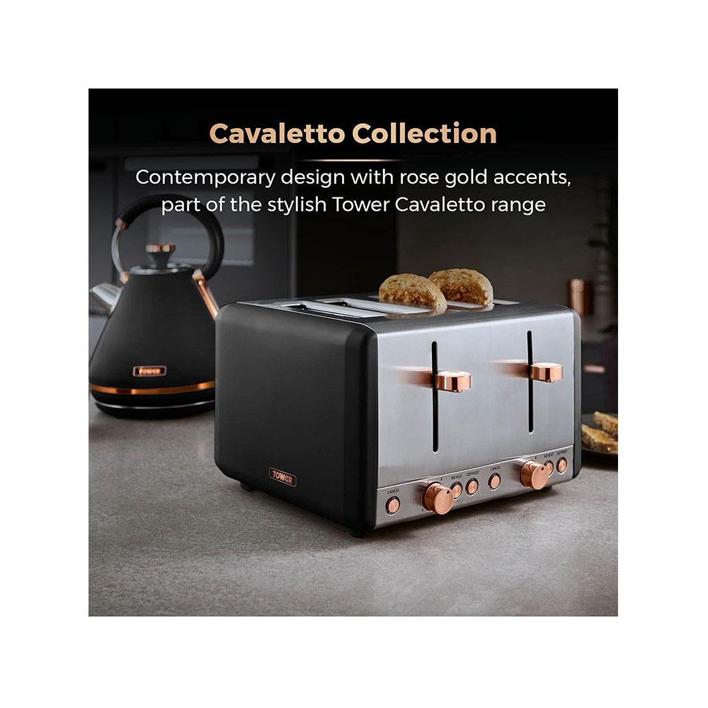 Tower Cavaletto 4 Slice Toaster Stainless Steel 1800W - Black & Rose Gold