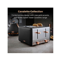 Tower Cavaletto 4 Slice Toaster Stainless Steel 1800W - Black & Rose Gold