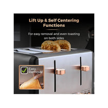 Tower Cavaletto 4 Slice Toaster Stainless Steel 1800W - Black & Rose Gold