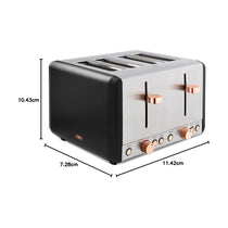 Tower Cavaletto 4 Slice Toaster Stainless Steel 1800W - Black & Rose Gold