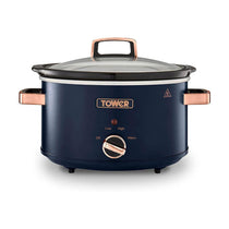 Tower Cavaletto Slow Cooker 3.5 Litres With 3 Heat Settings Cool Touch Handles 210W - Midnight Blue & Rose Gold