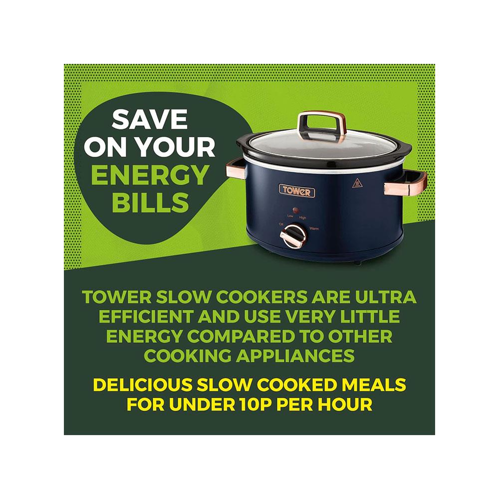 Tower Cavaletto Slow Cooker 3.5 Litres With 3 Heat Settings Cool Touch Handles 210W - Midnight Blue & Rose Gold