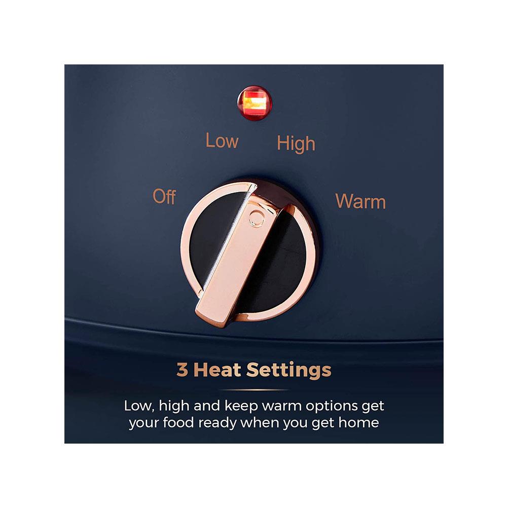 Tower Cavaletto Slow Cooker 3.5 Litres With 3 Heat Settings Cool Touch Handles 210W - Midnight Blue & Rose Gold