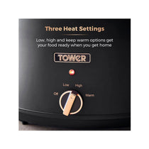 Tower Cavaletto Slow Cooker 6.5 Litre With 3 Heat Settings 300W - Black & Rose Gold
