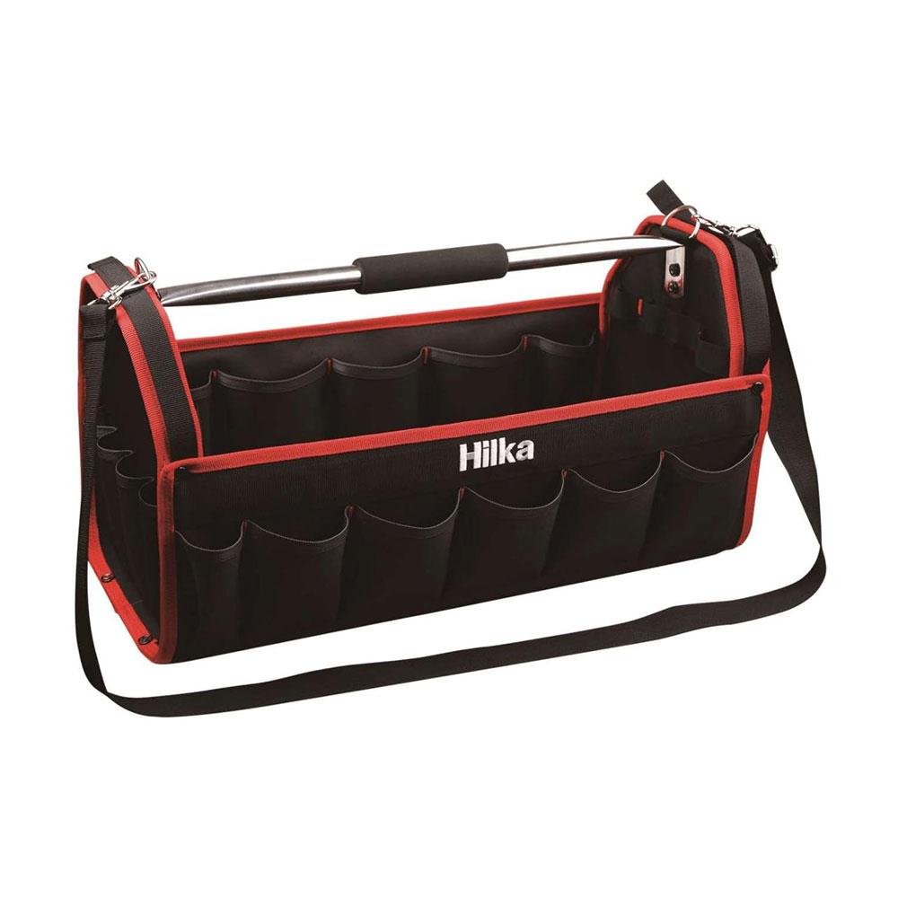 Hilka Tools 20 Inch Tool Caddy Tote Bag Open Carry Case Heavy Duty - Black/Red