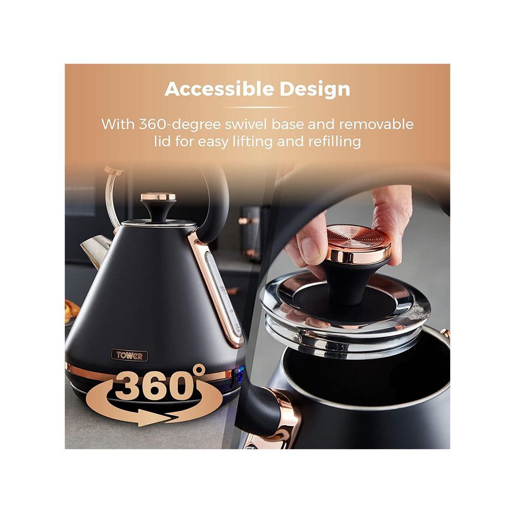 Tower Cavaletto Pyramid Electric Kettle 3000W 1.7 Litre - Black & Rose Gold Secondary image