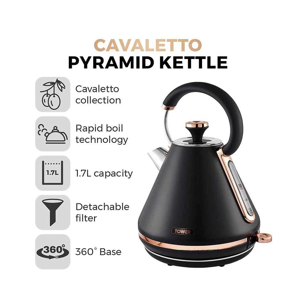 Tower Cavaletto Pyramid Electric Kettle 3000W 1.7 Litre - Black & Rose Gold