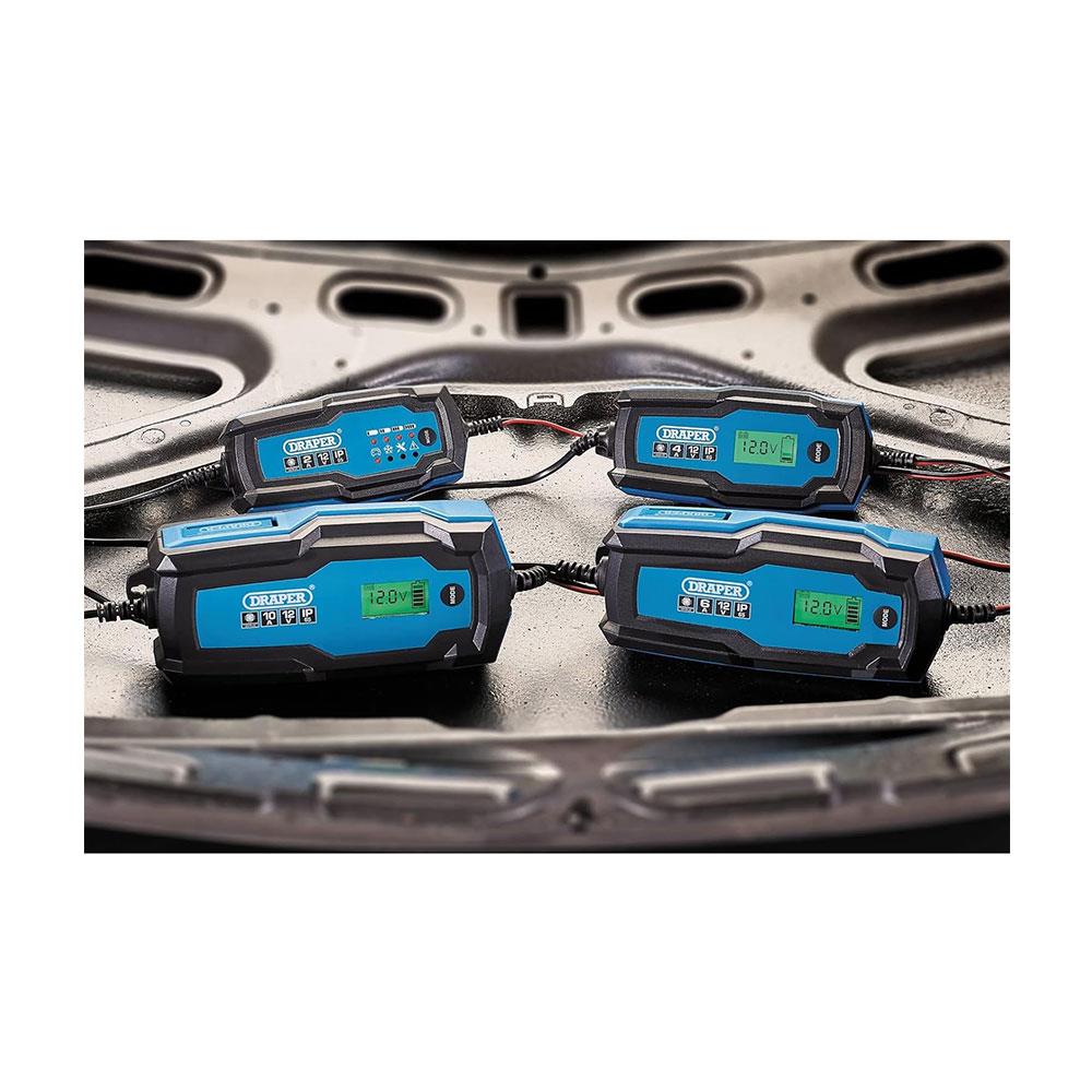 Draper 12V Smart Charger & Battery Maintainer 4A - Blue & Black