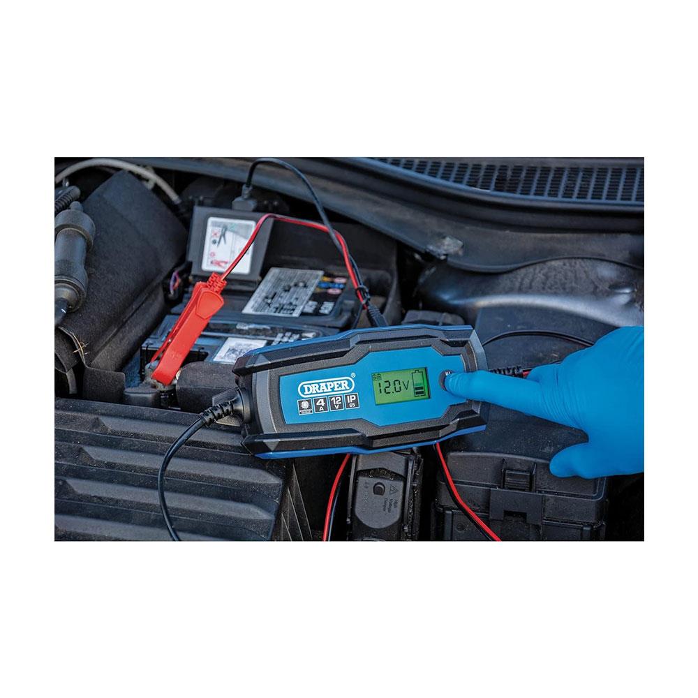 Draper 12V Smart Charger & Battery Maintainer 4A - Blue & Black