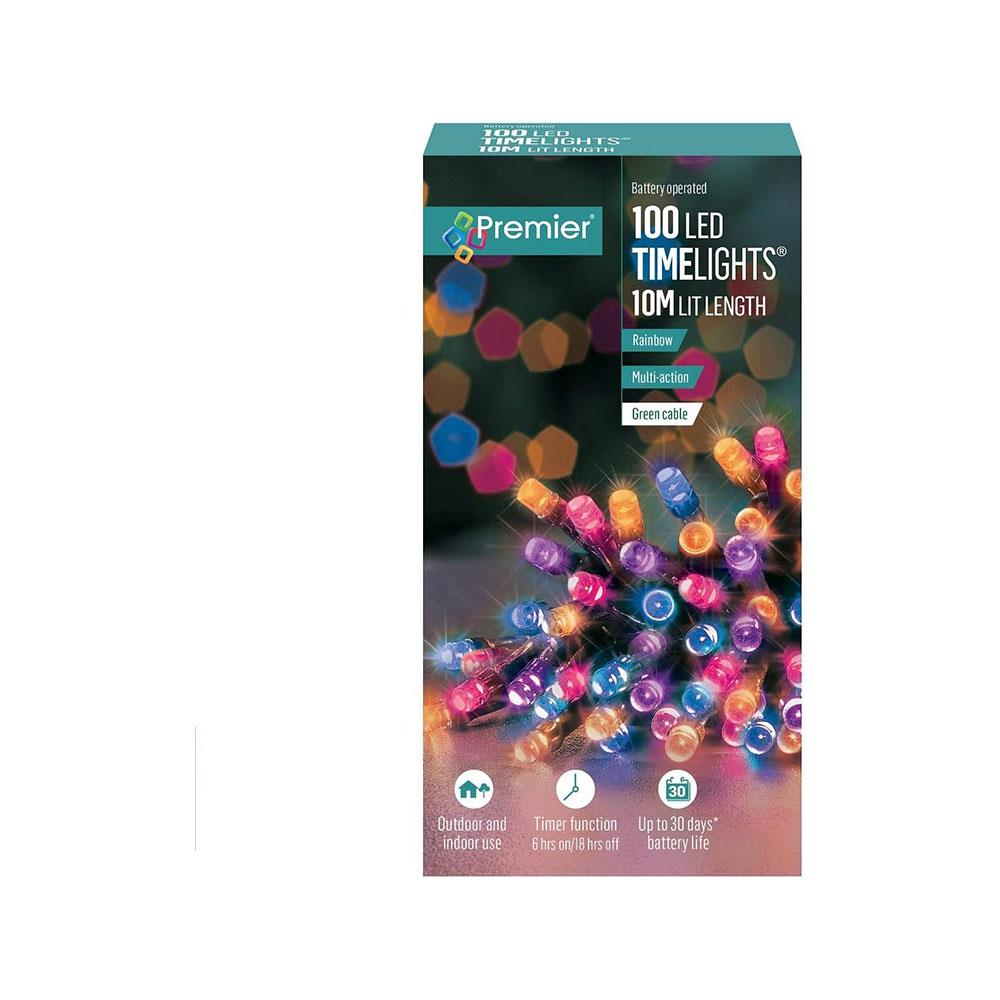 Premier Christmas Multi Action Battery Operated 100 LEDs Lights With Timer - Rainbow Main image
