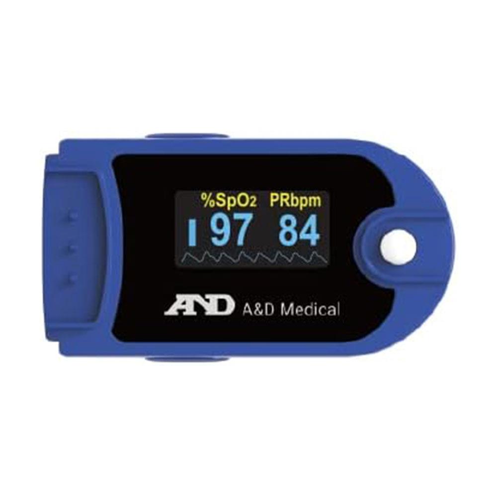 A&D Medical Finger Pulse Oximeter Blue SpO2 Oxygen Saturation And Pulse Rate Monitor For Adults And Children