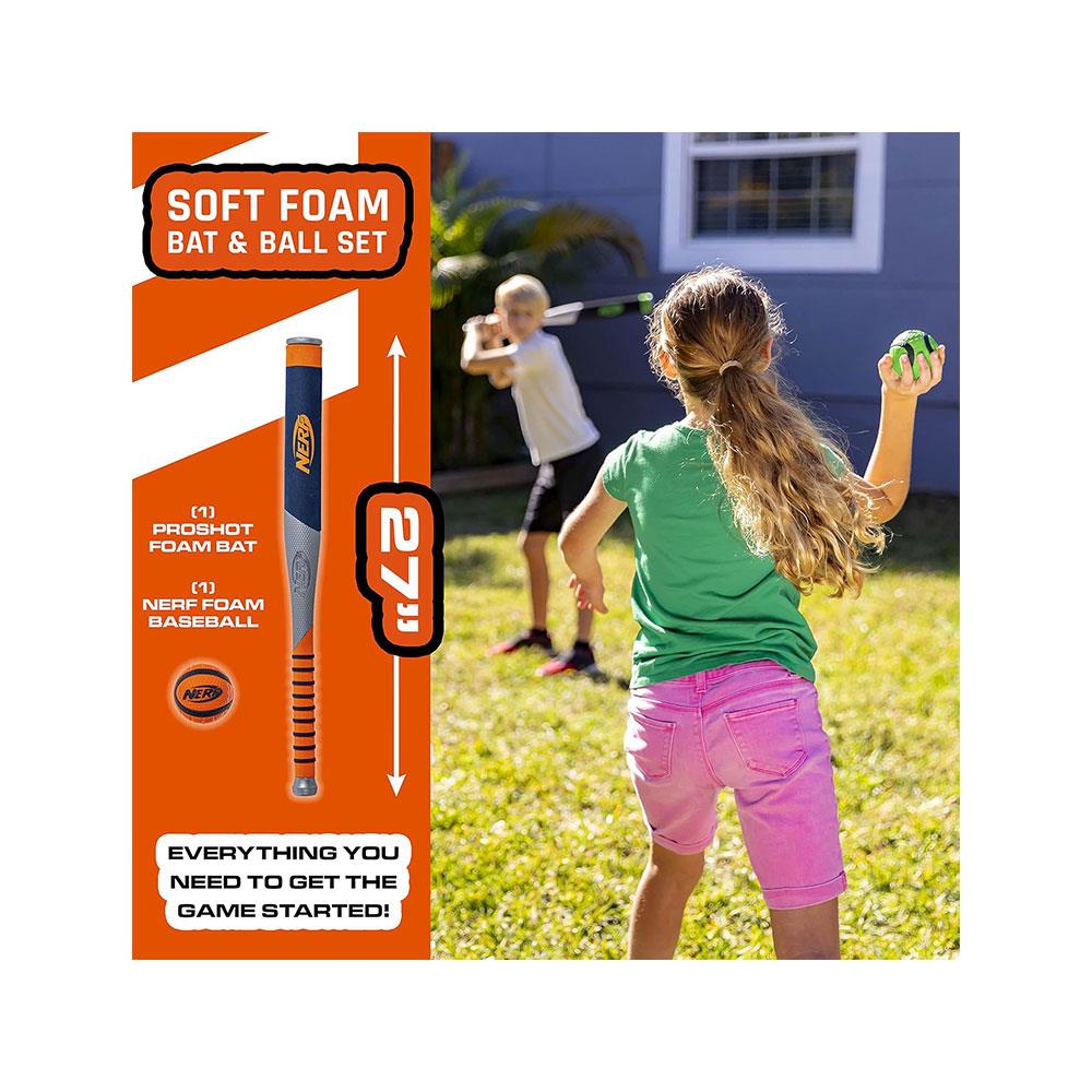 Nerf Foam Bat & Ball Set 27 Inch Proshot Youth Baseball Bat & Soft Foam Baseball For Kids - Assorted Colour