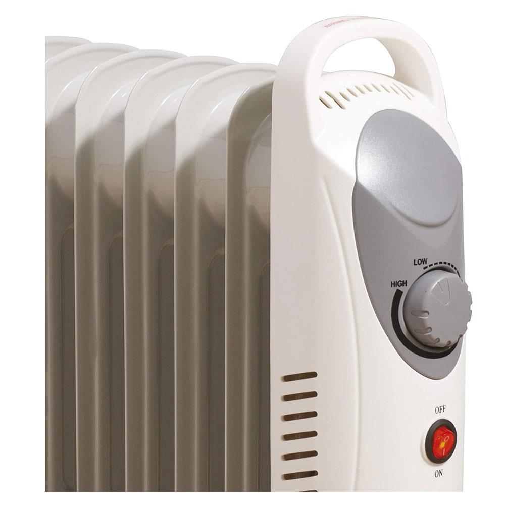 Daewoo 6 Fin Mini Oil Filled Radiator Portable Heater 800W - White
