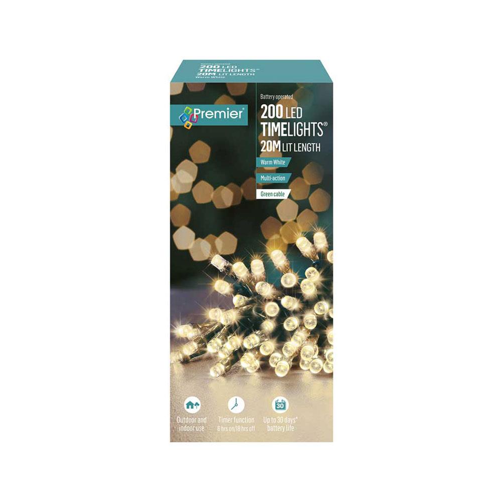 Premier Christmas Multi Action Battery Operated 200 LEDs Lights With Timer - Warm White Main image