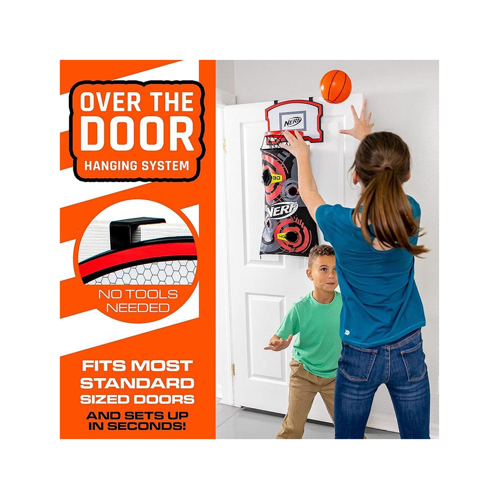 Nerf 3-In-1 Laundry Layup Basketball Hoop Hamper Laundry Layup Over The Door Basket Shooting Target Basketball Set - Multicolour