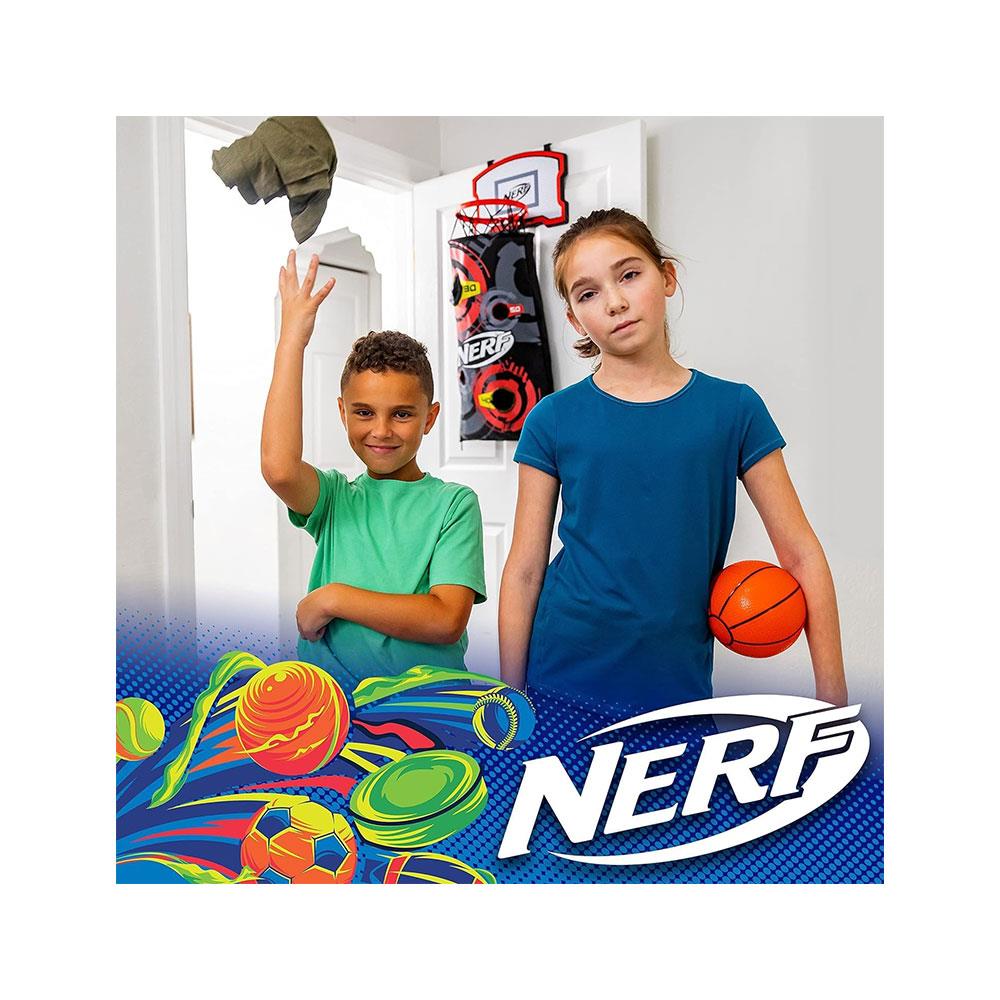Nerf 3-In-1 Laundry Layup Basketball Hoop Hamper Laundry Layup Over The Door Basket Shooting Target Basketball Set - Multicolour