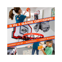 Nerf 3-In-1 Laundry Layup Basketball Hoop Hamper Laundry Layup Over The Door Basket Shooting Target Basketball Set - Multicolour
