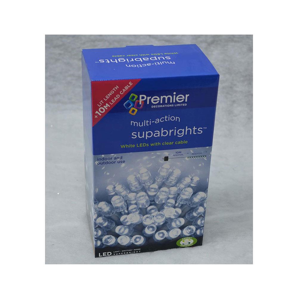 Premier Christmas Supabright Multi-Action 200 LED Lights With Timer 16M Lit Lenght Clear Cable - White