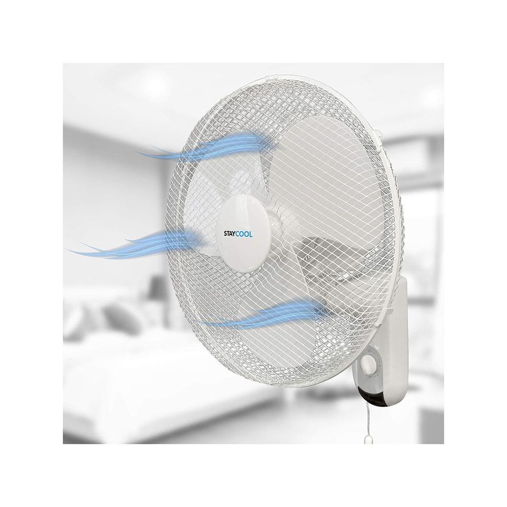 Lloytron STAYCOOL 16 Inch Wall Fan With 3 Speed Settings 90 Degree Oscillation 50W - White