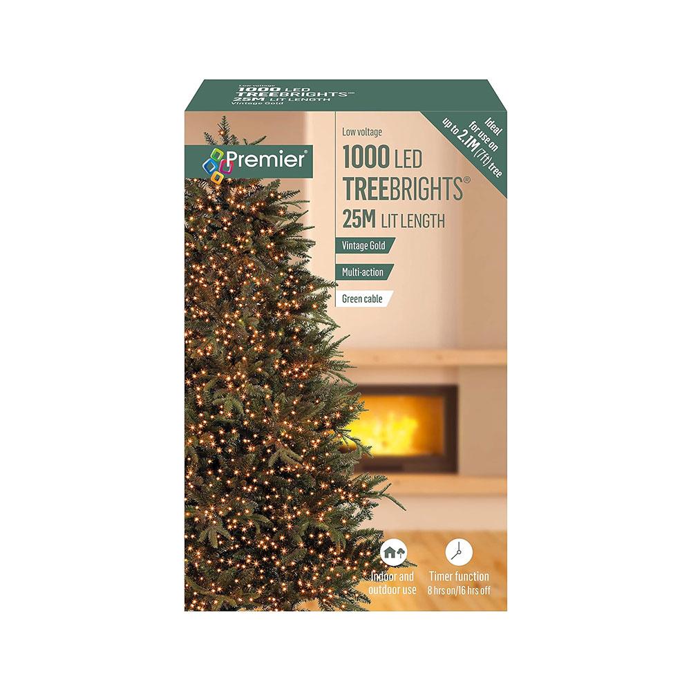Premier Decorations 1000 LED Treebrights Christmas Tree Lights With Multi Action And Timer - Vintage Gold Main image