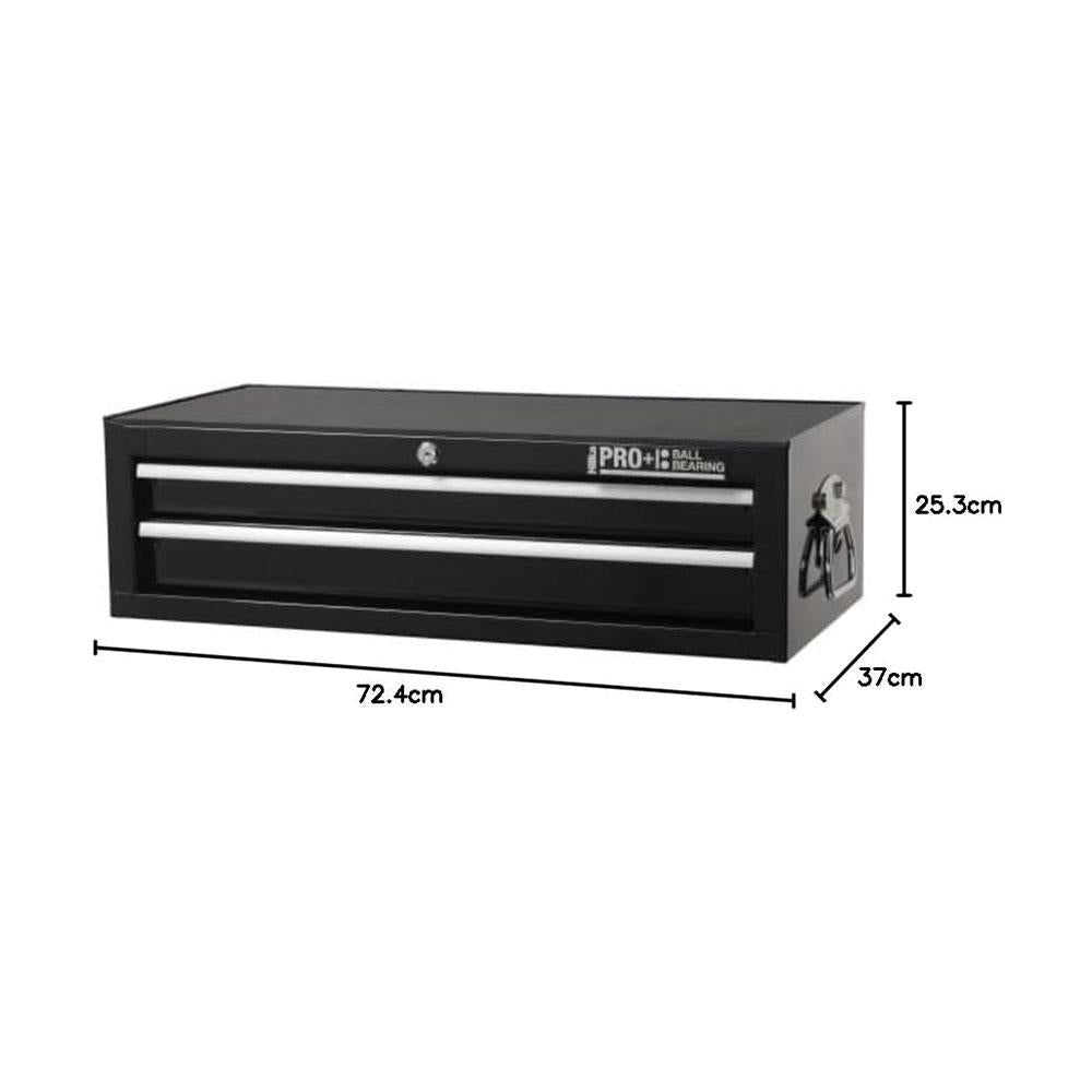 Hilka HD PRO+ 2 Drawer Add On Chest 26Inch/66cm Wide Steel Metal Tools Storage Box - Black