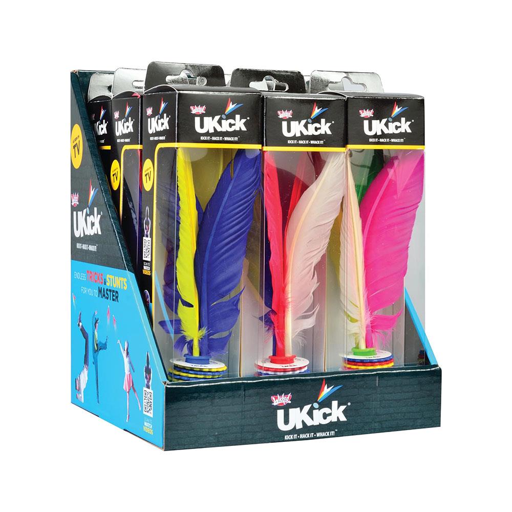 Wicked UKick Football Skills Freestyle Trainer Feather Shuttlecock Kick It Hack It Whack It - Assorted Colour