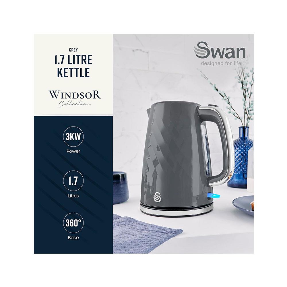 Swan Windsor Rapid Boil Electric Jug Kettle With Removable Limescale Filter 3000W 1.7 Litres - Grey Secondary image