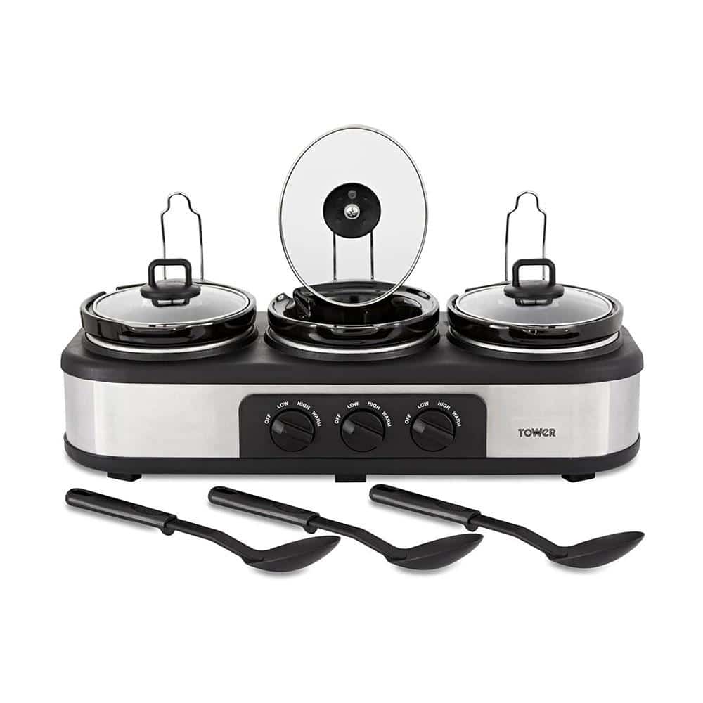 Tower Three Pot Slow Cooker With Independent Temperature Controls Stainless Steel 3 x 1.5 Litre - Black Main image