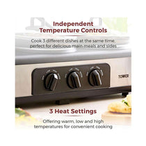 Tower Three Pot Slow Cooker With Independent Temperature Controls Stainless Steel 3 x 1.5 Litre - Black