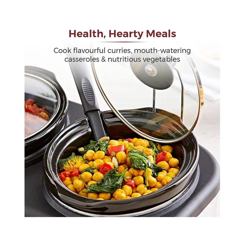 Tower Three Pot Slow Cooker With Independent Temperature Controls Stainless Steel 3 x 1.5 Litre - Black
