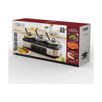 Tower Three Pot Slow Cooker With Independent Temperature Controls Stainless Steel 3 x 1.5 Litre - Black