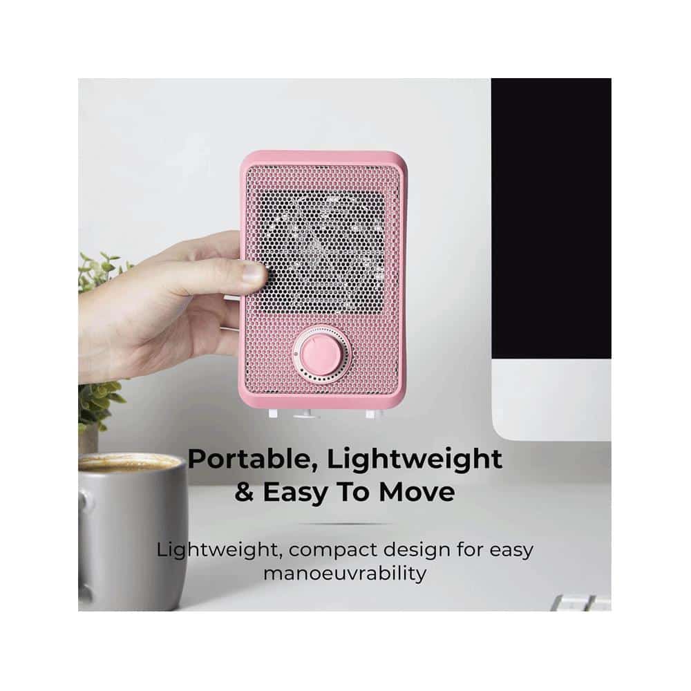 Tower 600W Colour Fan Heater With 3 Second Heating Technology Adjustable Thermostat Overheat Protection - Pink
