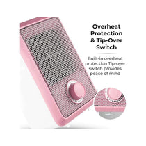 Tower 600W Colour Fan Heater With 3 Second Heating Technology Adjustable Thermostat Overheat Protection - Pink