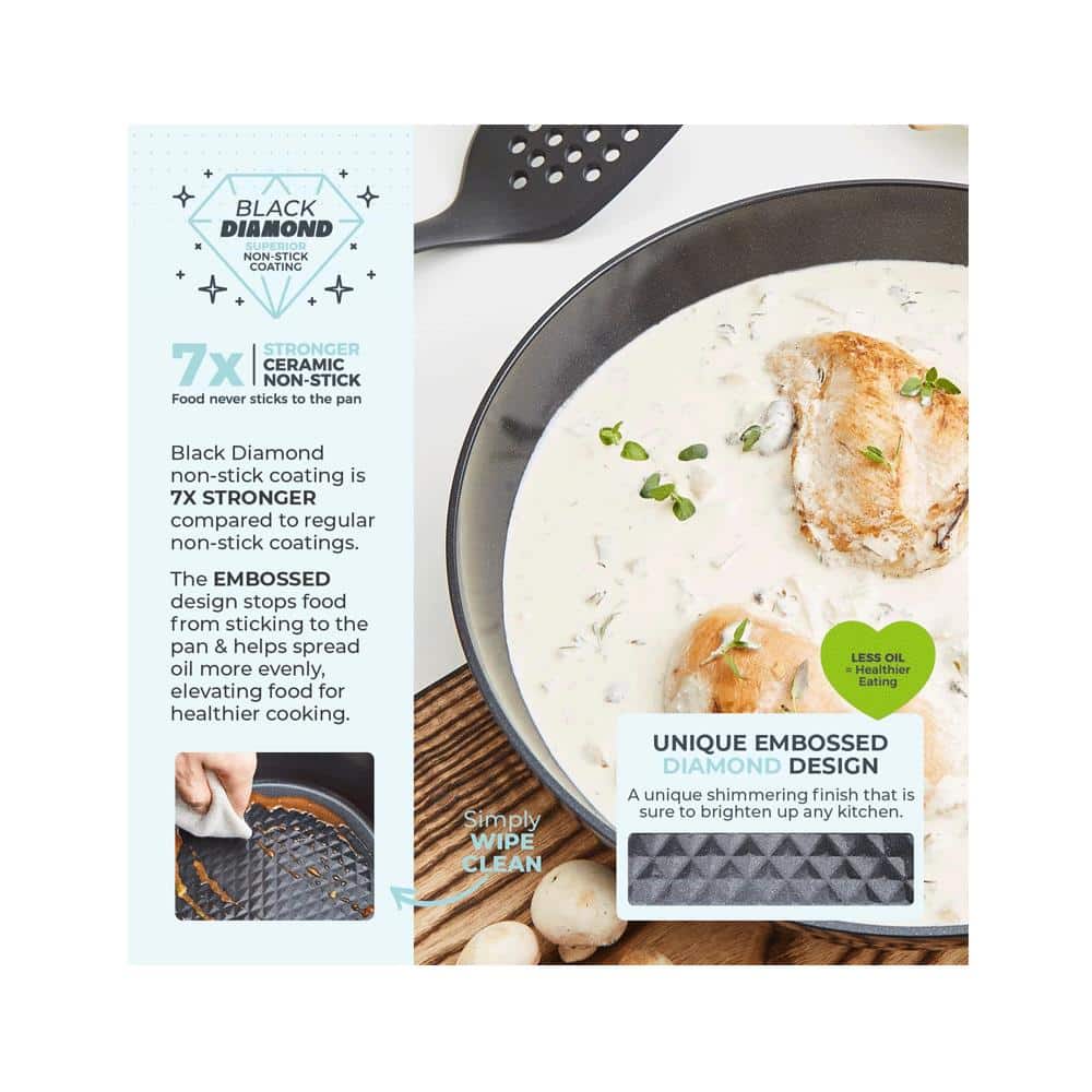 Tower Diamo Frying Pan 28cm With Black Diamond Ceramic Non-Stick Coating And Softtex Handle - Black
